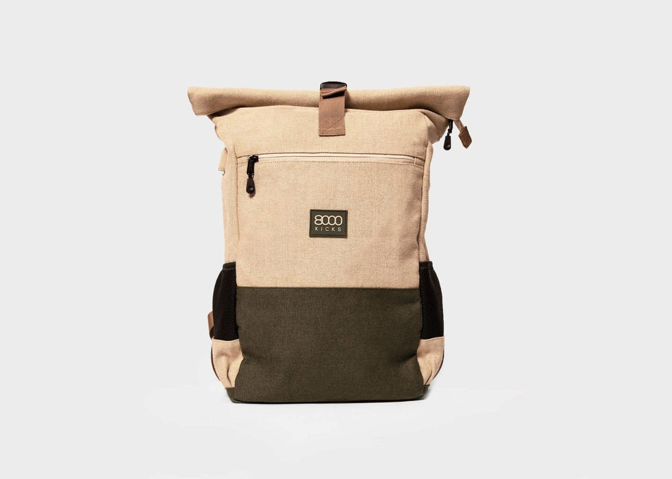 8000Kicks Backpack Everyday Hemp Rolltop Backpack in Beige and Green 5065008686033 Everyday Hemp Rolltop Backpack in Beige and Green