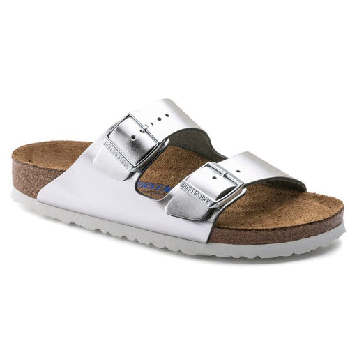 BIRKENSTOCK Sandals 36 / Metallic Silver / Regular Arizona Metallic Soft Footbed Leather 886925634052 Arizona Metallic Soft Footbed Leather