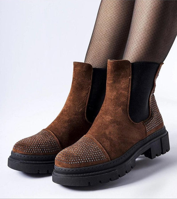 Brivola Brown Suede Ankle Boots with Zircons
