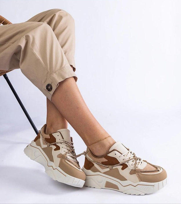 Thalvyn Crystal-Tied Brown Sneakers
