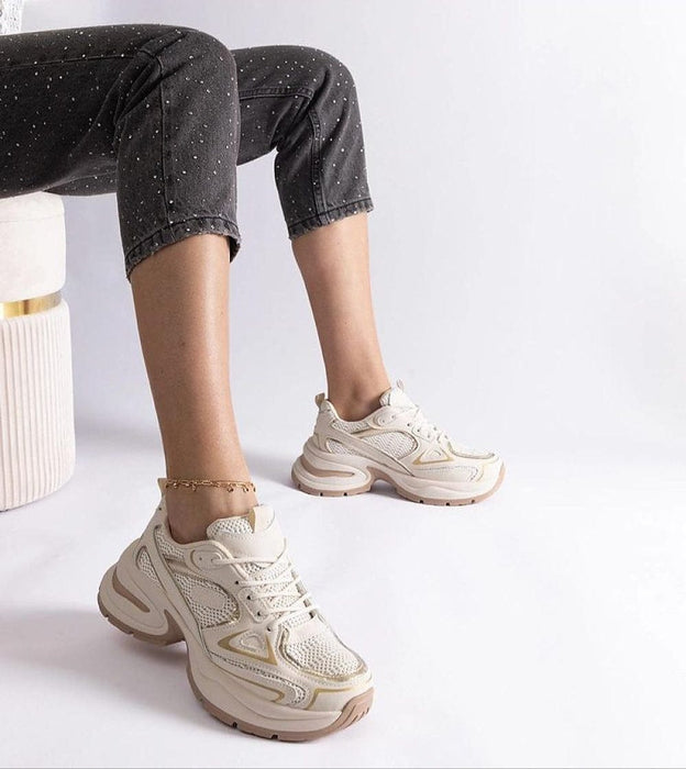 Elphira White Chunky Sole Sneakers