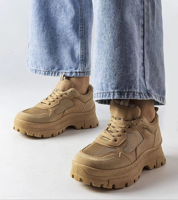 Avenza Beige Sporty Lace-Up Sneakers for Women