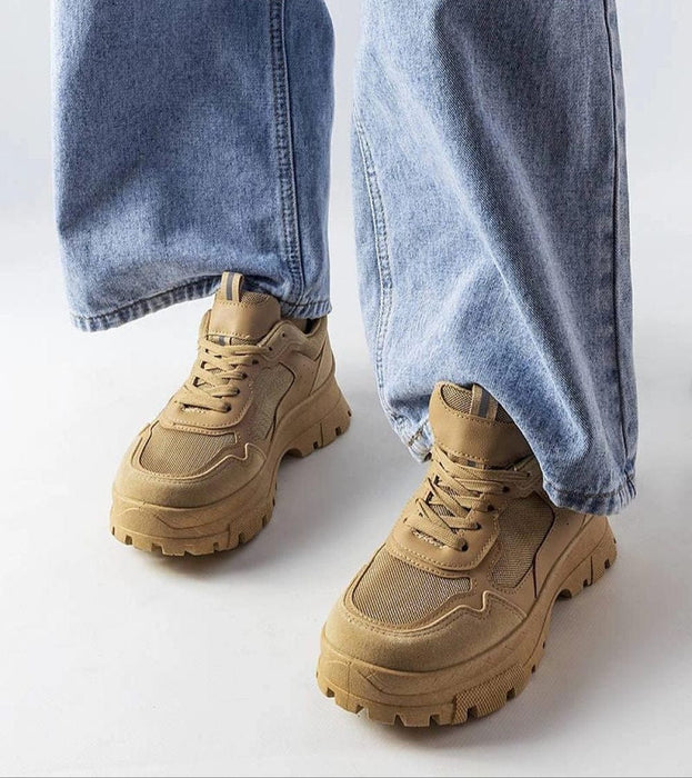 Avenza Beige Sporty Lace-Up Sneakers for Women