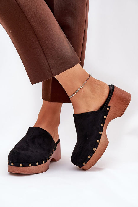 Corveda Studded Suede Wedge Clogs