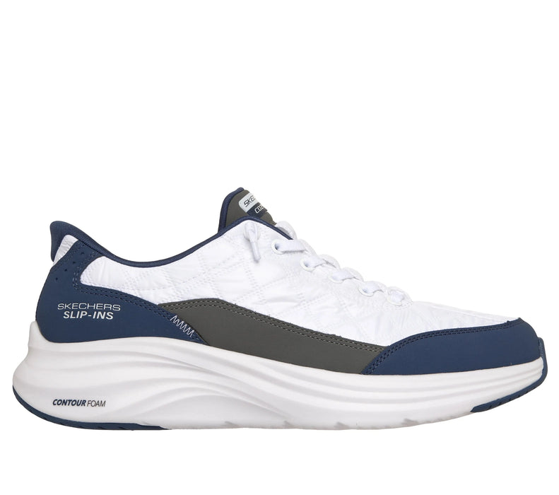 SKECHERS SHOES 8 / White/Navy Skechers Slip-ins: Contour Foam - Cozy Fit Skechers Slip-ins: Contour Foam - Cozy Fit