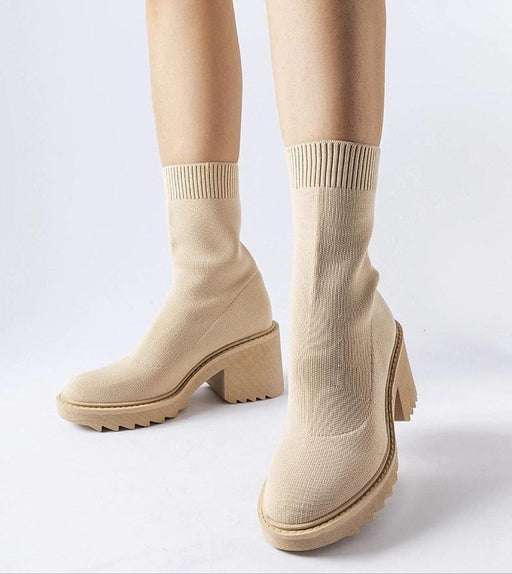 Ukrainian Vibe 5.5 Merissia Beige Sock Ankle Boots with Heel Merissia Beige Sock Ankle Boots with Heel