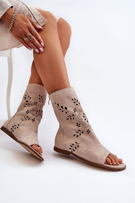Ukrainian Vibe Beige / 5.5 Avelynna Suede Openwork Zip Sandals Avelynna Suede Openwork Zip Sandals