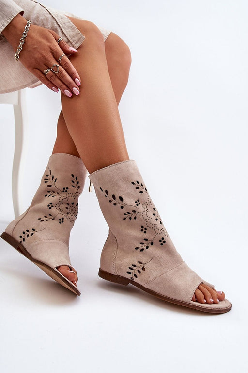 Ukrainian Vibe Beige / 5.5 Avelynna Suede Openwork Zip Sandals Avelynna Suede Openwork Zip Sandals