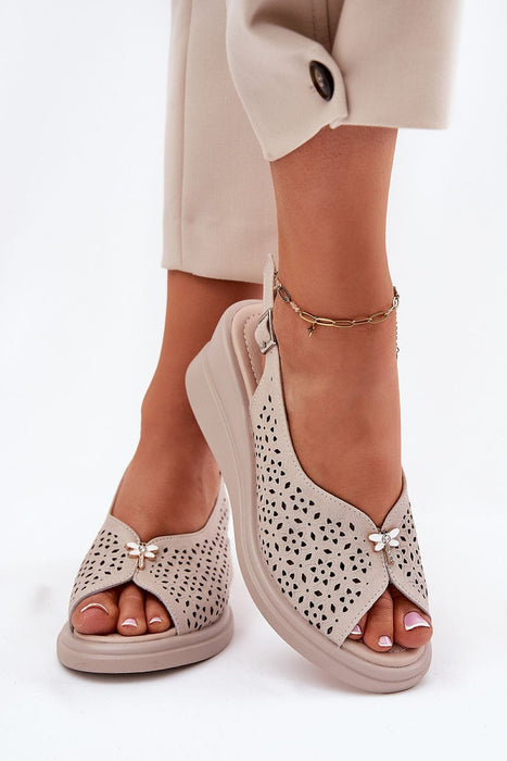 Ukrainian Vibe Beige / 5.5 Calverinne Lace-Up Wedge Leather Sandals Calverinne Lace-Up Wedge Leather Sandals