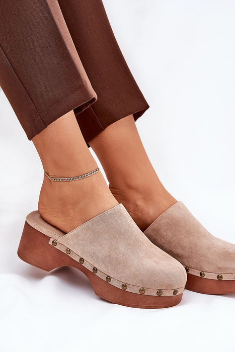 Ukrainian Vibe Beige / 5.5 Corveda Studded Suede Wedge Clogs Corveda Studded Suede Wedge Clogs