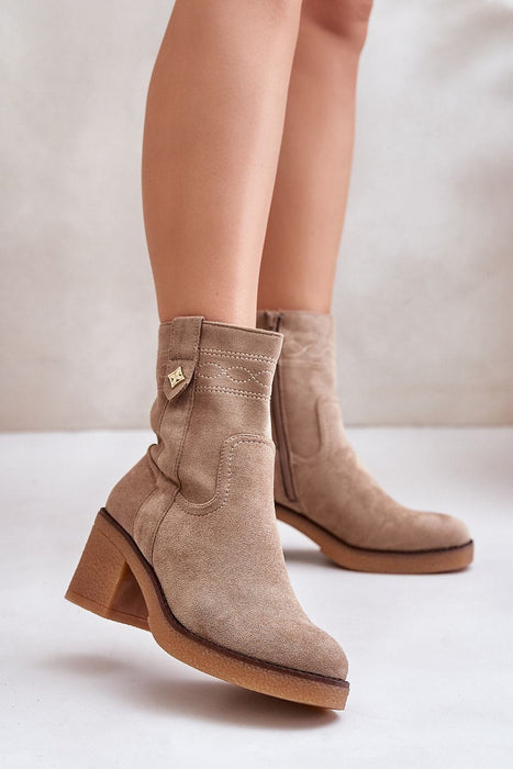 Ukrainian Vibe Beige / 5.5 Evirenna Suede-Stitched Heel Boots Evirenna Suede-Stitched Heel Boots