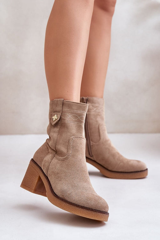 Ukrainian Vibe Beige / 5.5 Evirenna Suede-Stitched Heel Boots Evirenna Suede-Stitched Heel Boots