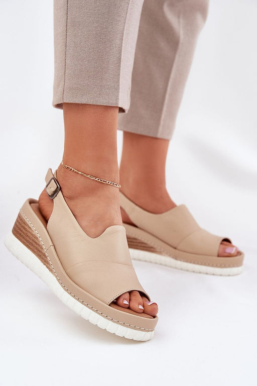 Ukrainian Vibe Beige / 5.5 Nirellia Classic Wedge Leather Sandals Nirellia Classic Wedge Leather Sandals