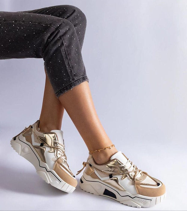Ukrainian Vibe Beige / 5.5 Thalvyn Crystal-Tied Brown Sneakers Thalvyn Crystal-Tied Brown Sneakers