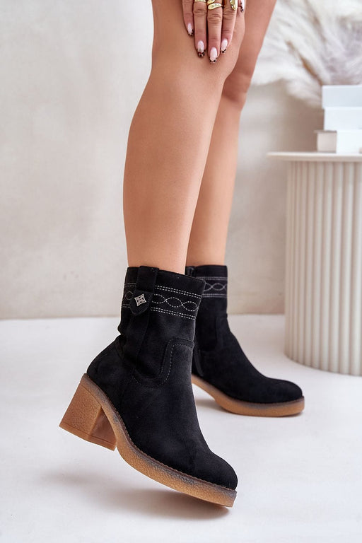 Ukrainian Vibe Black / 5.5 Evirenna Suede-Stitched Heel Boots Evirenna Suede-Stitched Heel Boots