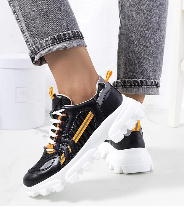 Ukrainian Vibe Black / 5.5 Seralyne Reflective Trim Platform Sneakers Seralyne Reflective Trim Platform Sneakers