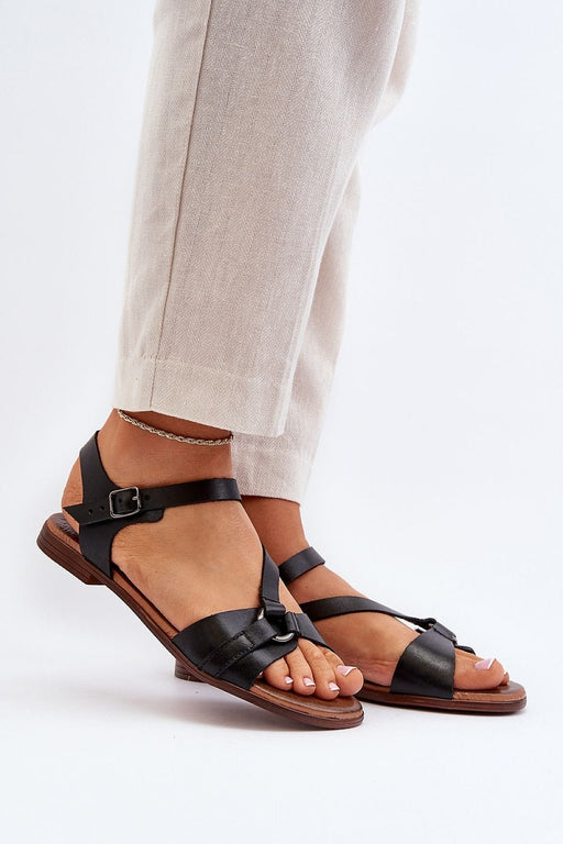 Ukrainian Vibe Black / 5.5 Sylvara Classic Leather Flat Sandals Sylvara Classic Leather Flat Sandals