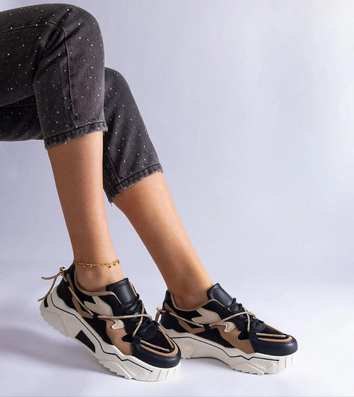 Ukrainian Vibe Black / 5.5 Thalvyn Crystal-Tied Brown Sneakers Thalvyn Crystal-Tied Brown Sneakers