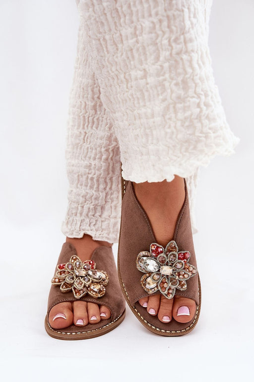 Ukrainian Vibe Brown / 5.5 Fiorenna Flat Suede Flower Sandals Fiorenna Flat Suede Flower Sandals