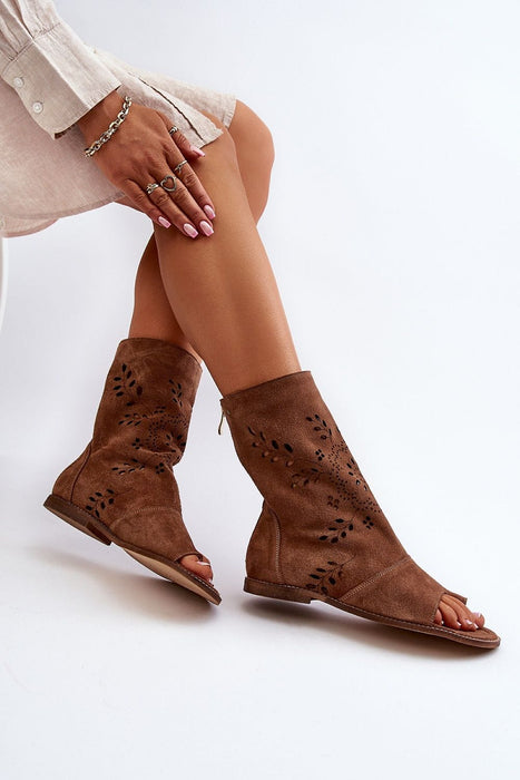 Ukrainian Vibe Brown / 6.5 Avelynna Suede Openwork Zip Sandals Avelynna Suede Openwork Zip Sandals