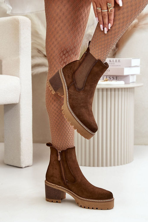 Ukrainian Vibe Dark Brown / 5.5 Velmorin Suede Block Heel Boots Velmorin Suede Block Heel Boots