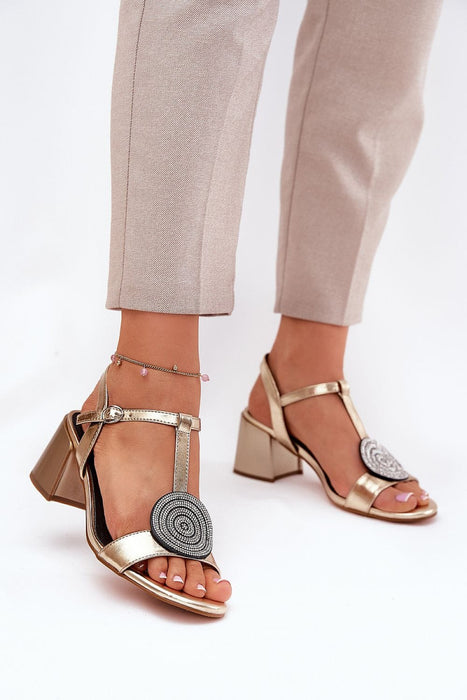 Ukrainian Vibe Gold / 5.5 Evelenne Leather Sandals with Sculpted Heel Evelenne Leather Sandals with Sculpted Heel