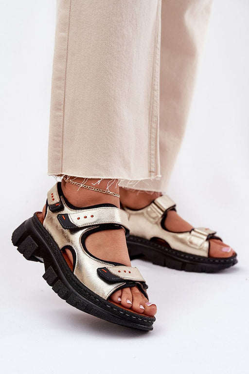 Ukrainian Vibe Gold / 5.5 Teravelle Sport Leather Velcro Sandals Teravelle Sport Leather Velcro Sandals