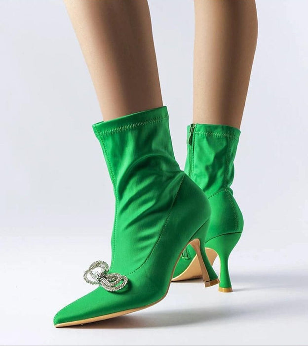 Ukrainian Vibe Green / 5.5 Serelune rhinestone bow heel boots Serelune rhinestone bow heel boots