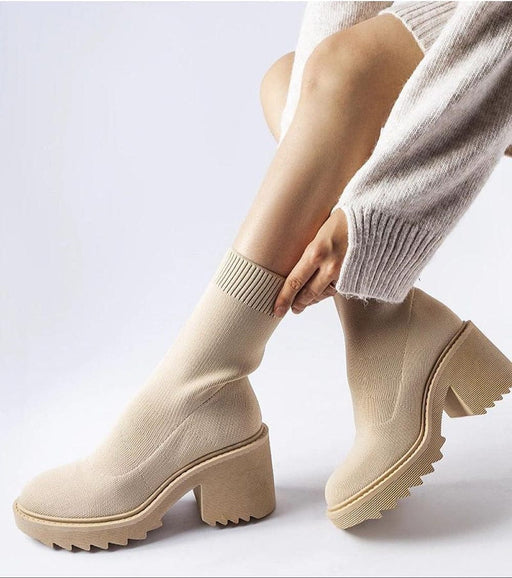 Ukrainian Vibe Merissia Beige Sock Ankle Boots with Heel Merissia Beige Sock Ankle Boots with Heel