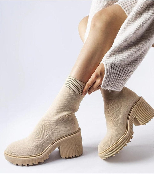 Ukrainian Vibe Merissia Beige Sock Ankle Boots with Heel Merissia Beige Sock Ankle Boots with Heel