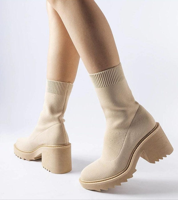 Ukrainian Vibe Merissia Beige Sock Ankle Boots with Heel Merissia Beige Sock Ankle Boots with Heel