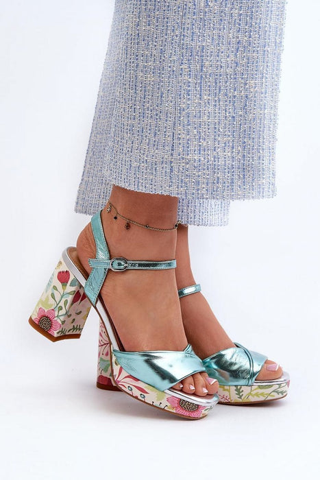 Ukrainian Vibe Turquoise / 5.5 Florvella Patterned Block Heel Sandals Florvella Patterned Block Heel Sandals