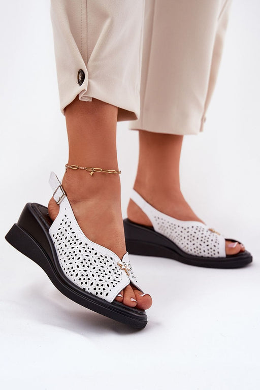 Ukrainian Vibe White / 5.5 Calverinne Lace-Up Wedge Leather Sandals Calverinne Lace-Up Wedge Leather Sandals
