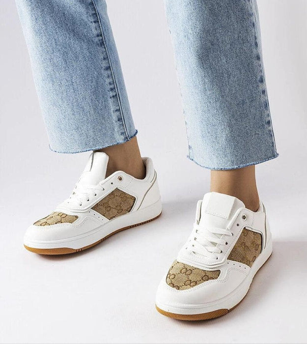 Ukrainian Vibe White / 5.5 Melienne White Monogram Lace-Up Sneakers Melienne White Monogram Lace-Up Sneakers