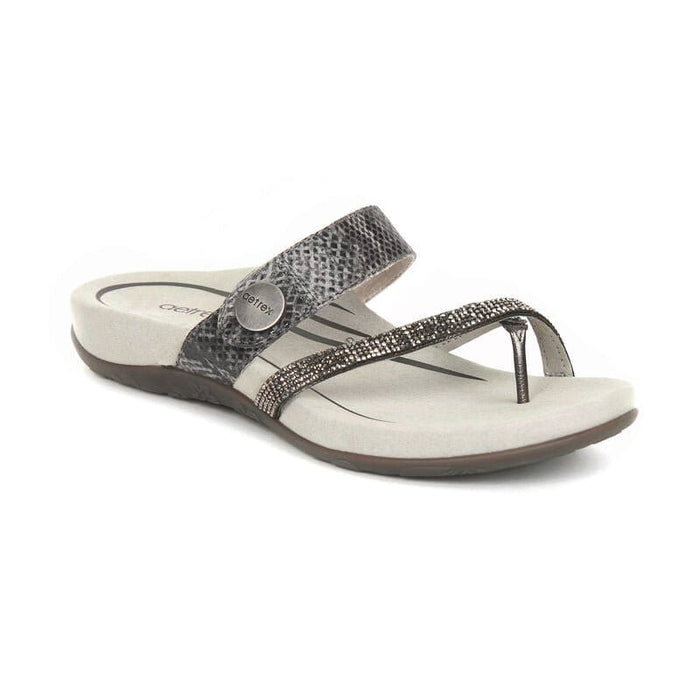 AETREX Sandals 5 - 5.5 US ( 35 EU ) / Sparkle Peweter Izzy Sparkle Adjustable Slide Sandal 045468424760 Izzy Sparkle Adjustable Slide Sandal