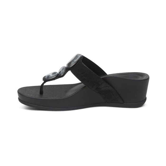 AETREX Sandals Aetrex Elyse Thong Wedge Black Aetrex Elyse Thong Wedge Black