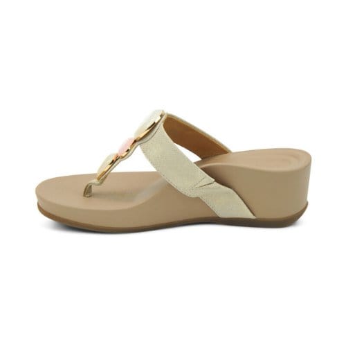AETREX Sandals Aetrex Elyse Thong Wedge Lt Gold Aetrex Elyse Thong Wedge Lt Gold