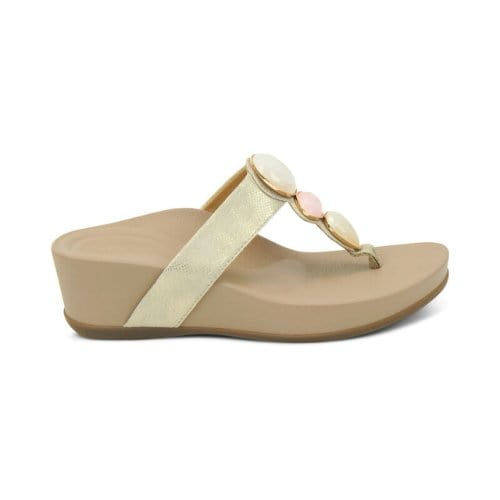 AETREX Sandals Aetrex Elyse Thong Wedge Lt Gold Aetrex Elyse Thong Wedge Lt Gold