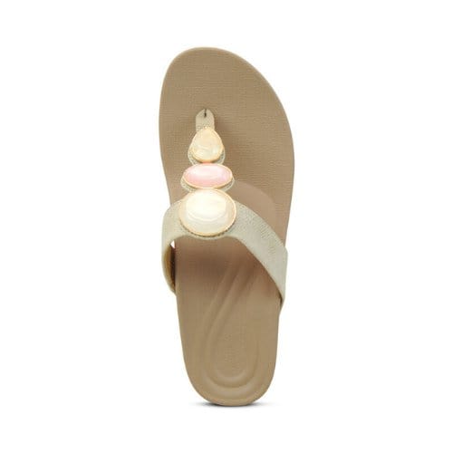 AETREX Sandals Aetrex Elyse Thong Wedge Lt Gold Aetrex Elyse Thong Wedge Lt Gold