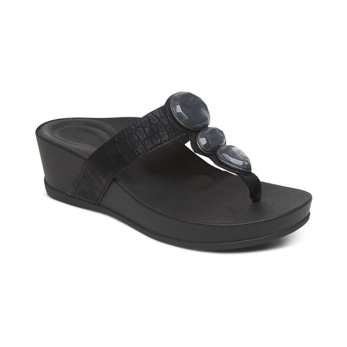 AETREX Sandals EU 36 ( US 6-6.5 ) Aetrex Elyse Thong Wedge Black 045468442658 Aetrex Elyse Thong Wedge Black