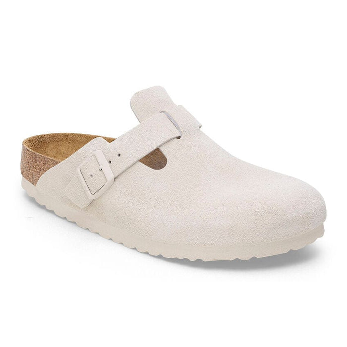 BIRKENSTOCK clogs 36 / Narrow/Medium Boston Soft Footbed Suede Leather Antique White 192761979845 Boston Soft Footbed Suede Leather Antique White